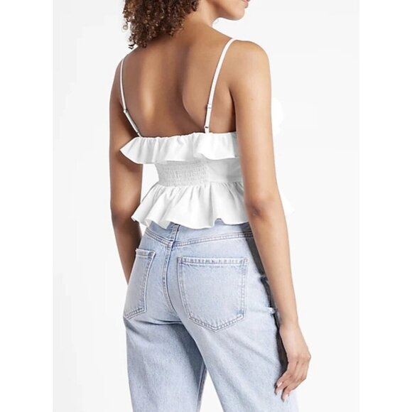 Express Cami Womens Size XL White Tie Ruffle Peplum Cropped top tank cotton crop - Picture 3 of 12